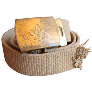 Vintage Boy Scout Belt Brass Buckle Khaki Web Webbing 31" Long Vintage Uniform